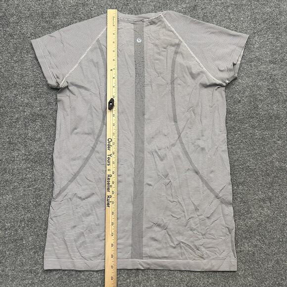 Lululemon Shirt Womens 12 Black White Stripe Swiftly Tech Short Sleeve Running - Picture 5 of 8